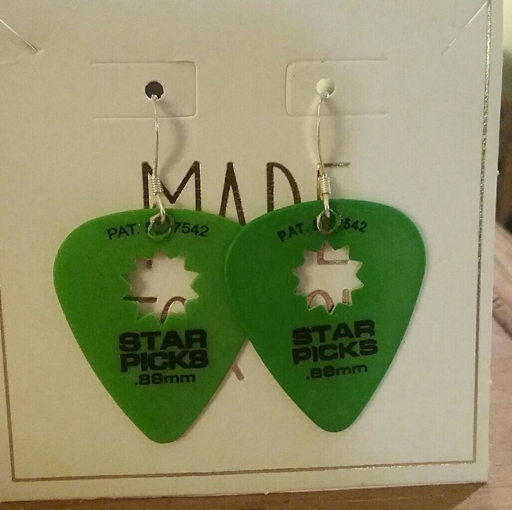 Green Guitar Pick Earrings